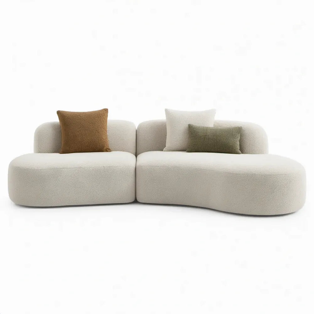 Modulaire 3-zitsbank met afgeronde vorm, 280 x 105 x 70 cm, crèmekleurige bouclé