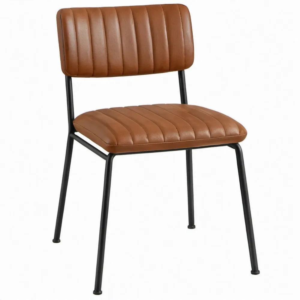 Eetkamerstoel 48 x 55 x 82 cm Cognacbruin met Zwart stalen frame