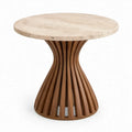 Ronde bijzettafel Ø 50 x 55 cm met beige marmeren blad en walnoothouten onderstel