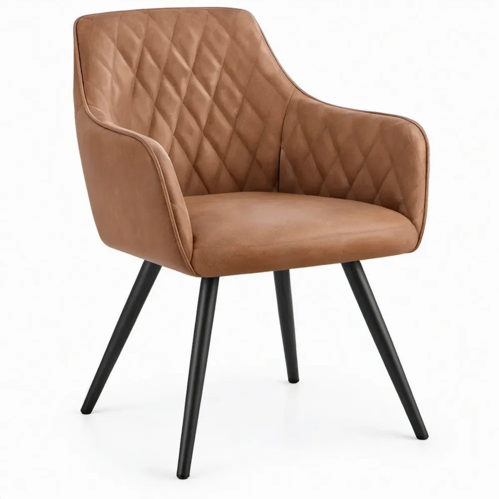 Armstoel 58 x 62 x 84 cm Cognacbruin PU-kunstleer met Zwarte Stalen Poten