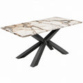 Rechthoekige eettafel 180 x 90 x 76 cm – wit keramiek met marmerlook en zwart stalen onderstel