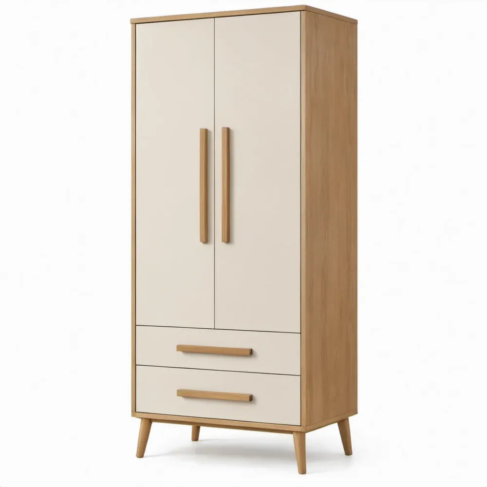Kast met 2 deuren en 2 laden, 80 x 40 x 180 cm, crème/eikenkleurig