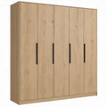 Eikenkleurige garderobekast met 5 draaideuren, 250 x 60 x 220 cm