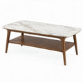 Salontafel met opbergplank 120 x 60 x 45 cm – Wit marmerlook en walnootkleurig MDF