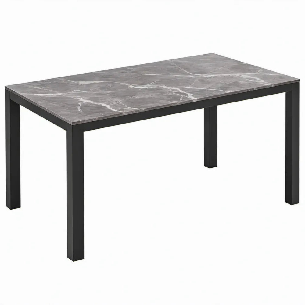 Rechthoekige eettafel 120 x 70 x 75 cm met grijs marmerlook MDF-blad en zwart stalen frame