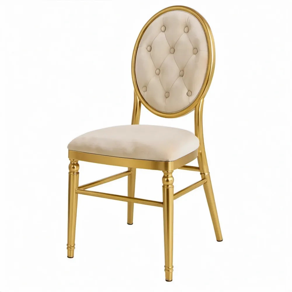 Stoel met ovale rugleuning 100 x 45 x 50 cm crème en goudkleurig