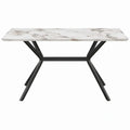 Rechthoekige eettafel 160 x 80 x 75 cm wit/grijs marmerlook met zwart stalen onderstel