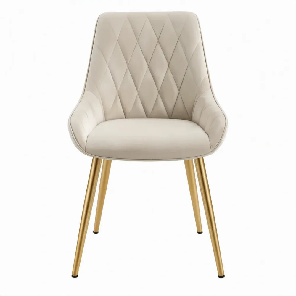 Eetkamerstoel met armleuningen 58 x 62 x 85 cm crème fluweel goudkleurig staal