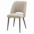 Eetkamerstoel met gebogen rugleuning, beige polyester en zwarte stalen poten, 52 x 61 x 82 cm