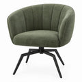 Draaibare eetkamerstoel met armleuningen, groene polyester bekleding en zwart stalen onderstel, 78 x 65 x 83 cm