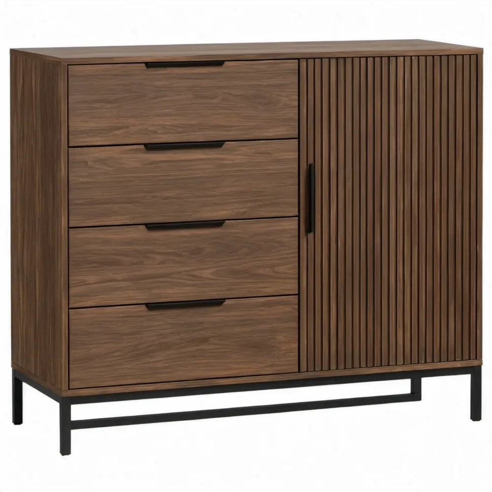 Dressoirkast met 4 laden en 1 deur, 120 x 40 x 100 cm, walnootbruin met zwart