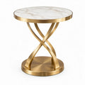 Ronde bijzettafel 50 x 50 x 60 cm met marmerlook blad - Wit/Goud
