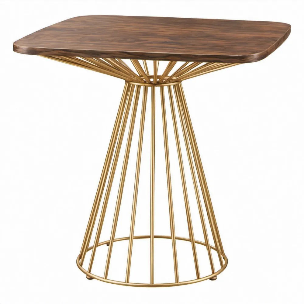 Rechthoekige eettafel 120 x 80 x 75 cm in walnootbruin en goudkleurig