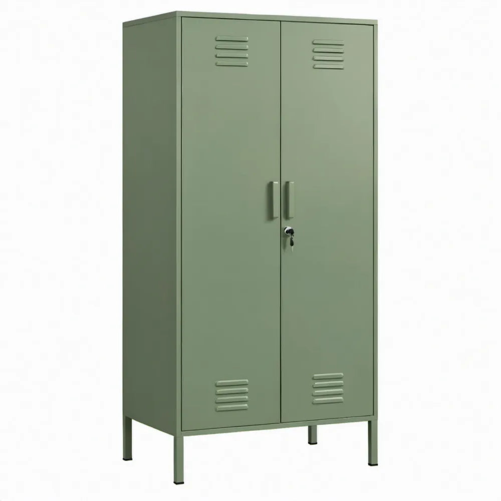 Groene metalen lockerkast met 2 deuren en cilinderslot, 80 x 40 x 180 cm