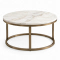 Ronde salontafel Ø 80 x H 45 cm wit marmerlook met goudkleurig stalen onderstel