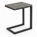 C-vormige bijzettafel 45 x 35 x 60 cm met grijs marmerlook blad en zwart stalen frame