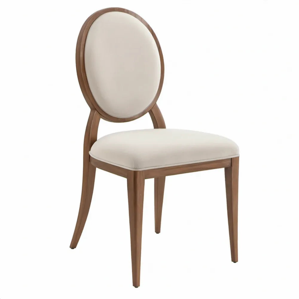 Crèmekleurige en walnootbruine stoel met ovale rugleuning, 48 x 57 x 96 cm