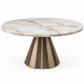 Ronde eettafel Ø 120 x 75 cm in wit marmerlook met bruine MDF-sokkel