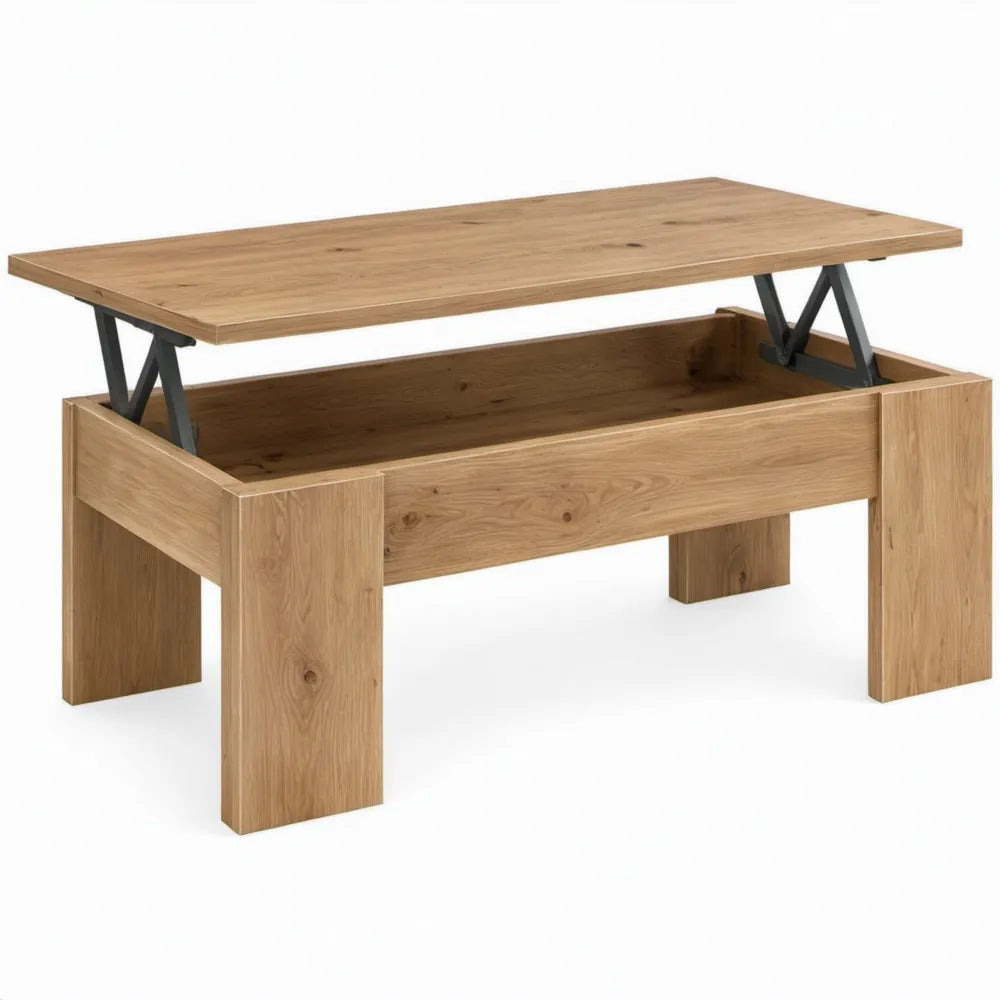 Naturel eikenfineer tafel met opklapbaar blad en opbergruimte, 120 x 75 x 50-75 cm